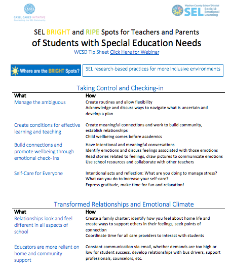 SEL & SPED Webinar & Tip Sheet 